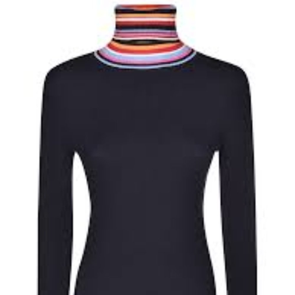 TORY BURCH Striped Turtleneck Sweater In Tory Navy